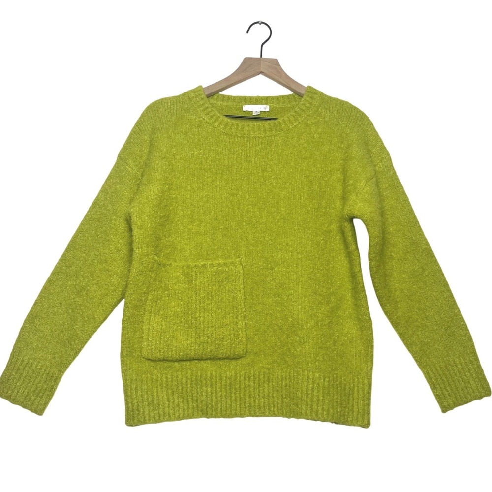 Line and Dot Retro Lime Green Wool Blend Textured Knit Pocket Baggy Sweater XS‎